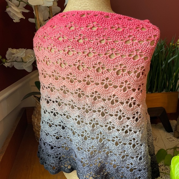 Hand Crocheted Gradient Rectangular Shawl - Picture 3 of 8